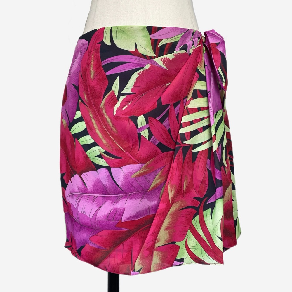 Vintage 90s Cache Gold Label faux wrap skort tropical floral beachy summer M